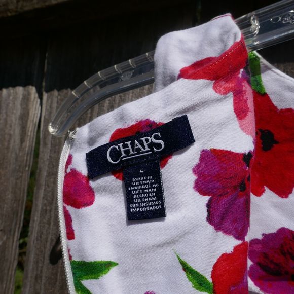 Chaps Floral Sleeveless Sheath Dress White Black Red Poppy Print Cotton Blend 4 - Picture 7 of 12